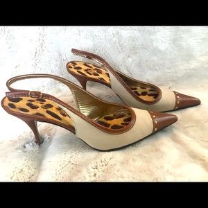 Dolce & Gabbana Leather and Canvas Stud Slingback!